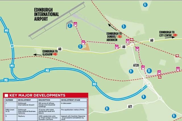 Map view of proposed developments in west Edinburgh.
