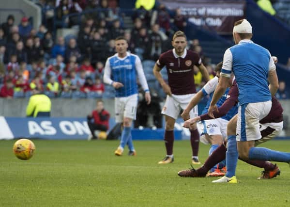 Kyle Lafferty fires Hearts ahead at BT Murrayfield. Picture: SNS/Ross Parker