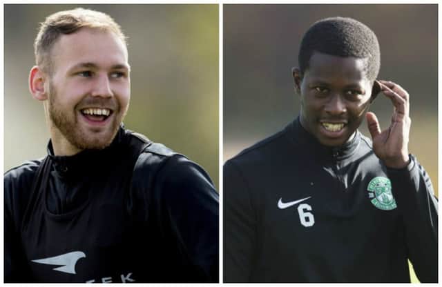 Martin Boyle, left, and Marvin Bartley enjoyed Hibs' derby win. Pictures: SNS Group