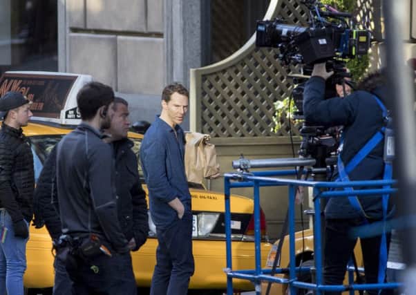 Benedict Cumberbatch filming in Glasgow city centre which has been made to look like New York for Sky Atlantic programme Patrick Melrose.