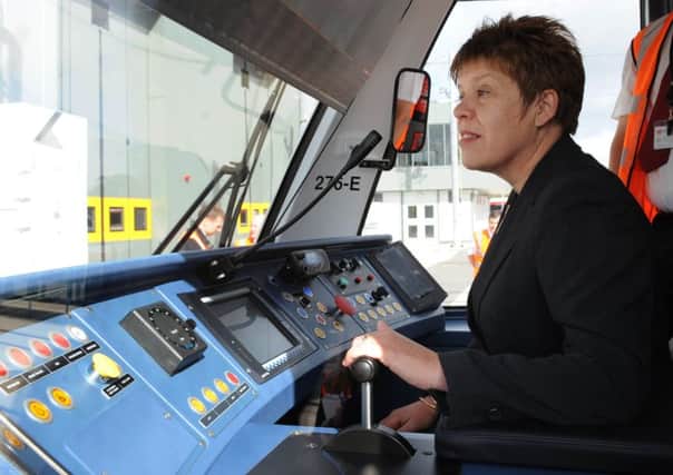 Councillor Lesley Hinds pictured in the drivers seat on one of the trams. Picture: Ian Rutherford