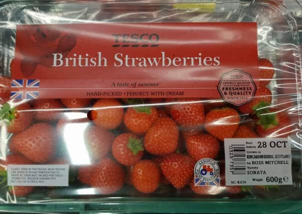 Tesco's Scottish strawberries are now labelled British and carry Union flag branding. Picture: SWNS