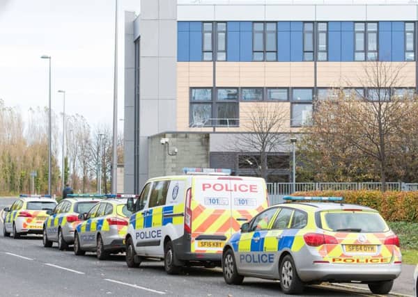 Police attend Edinburgh College, West Granton Road after a officer was stabbed dealing with a incident. Picture; Ian Georgeson