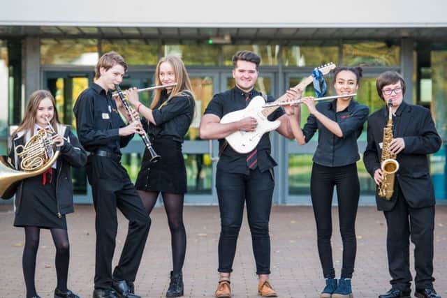 Esme McBride-Stewart, Ross Dickson, Hanna Brooks, Harry Noble, Harmony Rose-Bremner and Sean Hughes at
The City of Edinburgh Music School Open Day. Picture: Ian Georgeson.