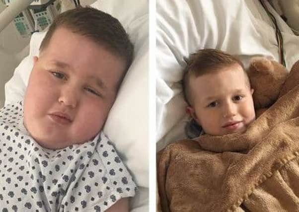 Seven-year-old Luke Stewart, before and after his ground-breaking treatment for cancer