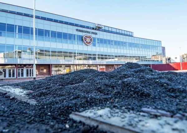Work continued today on the new stand at Tynecastle. Pic: SNS