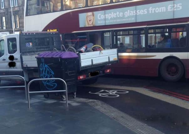 A picture showing a blocked lane on Leith Walk. Picture; Stewart Bremner