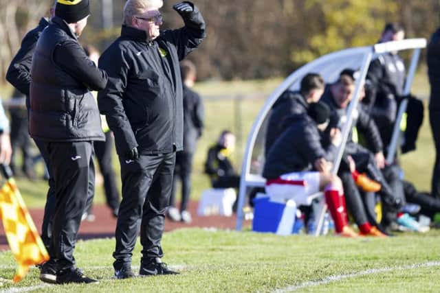 Lothian Thistle manager Raymond Carr on the touchline. Pic: SNS