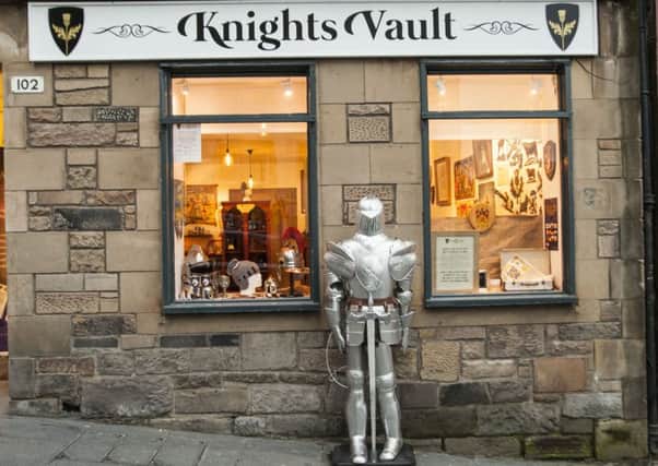 The Knights Vault,  wall art and reenactment weaponry, 102 West Bow, Edinburgh.