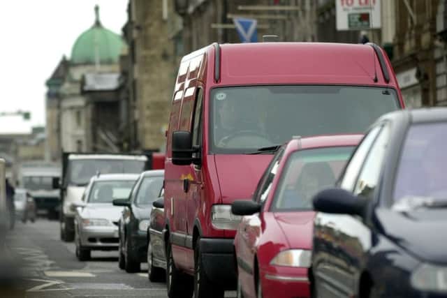 Heavy traffic on George Street, Edinburgh, which has been identified as one of the main sources of fuel emissions in the city.