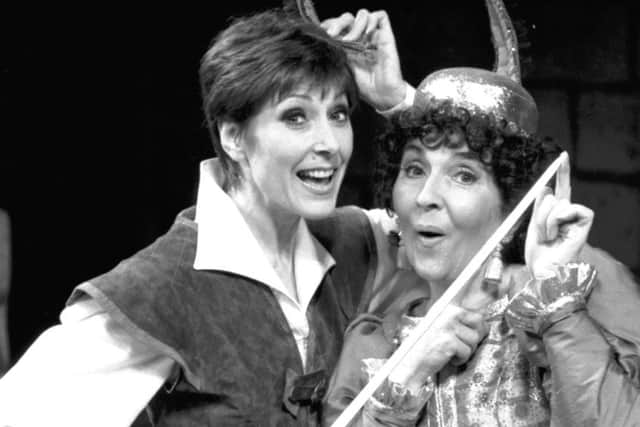 Anita Harris as Robin and Una McLean as Nurse McCuddles in Robin Hood and The Babes in the Wood, 1989.