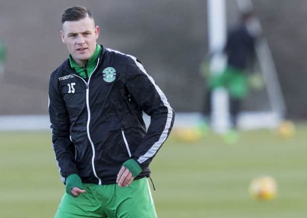 Hibs forward Anthony Stokes pictured at East Mains during a training session. Picture: SNS Group
