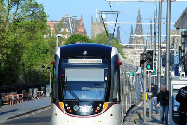 A tram heading westbound on Princes Street. Picture: Ian Rutherford