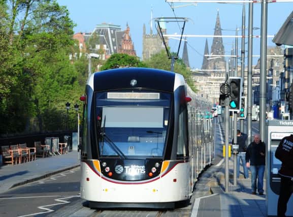 A tram heading westbound on Princes Street. Picture: Ian Rutherford