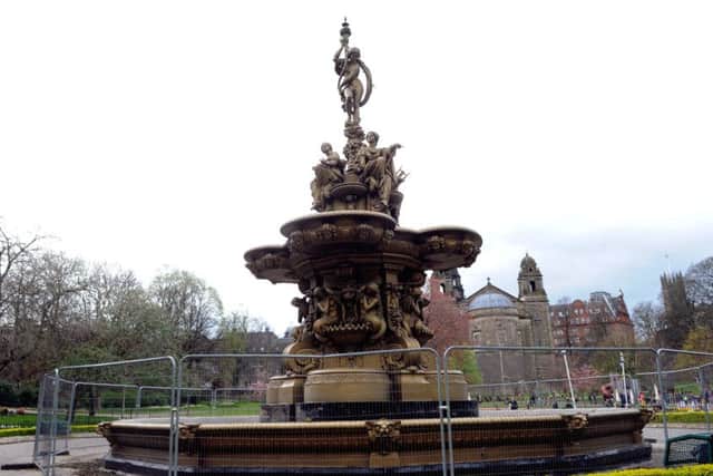 The 


Ross Fountain in Princes Street Gardens was removed to be restored. Picture; Lisa Ferguson