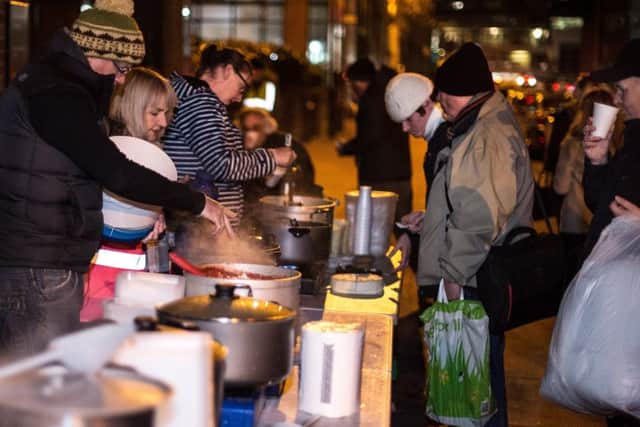 Volunteers at a soup kitchen