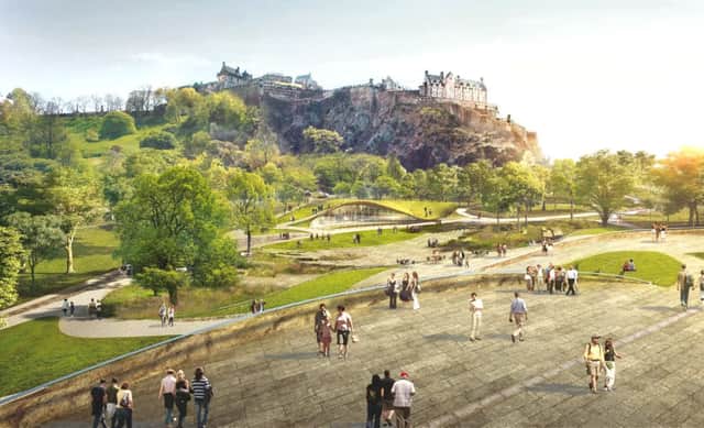 A view of the envisioned redesign of the Ross Bandstand in Princes Street Gardens, Edinburgh.