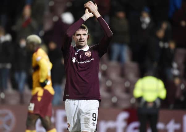 Kyle Lafferty could be rested for Hearts' home match with Dundee. Picture: SNS Group