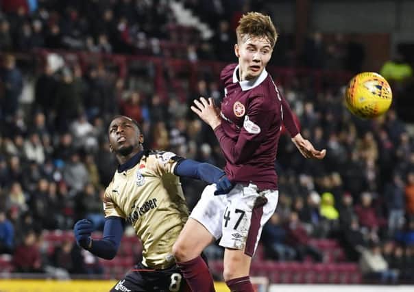 Midfielder Harry Cochrane stood out for Hearts against Dundee as he and his fellow teenagers ran the show against Neil McCanns men. Pic: SNS