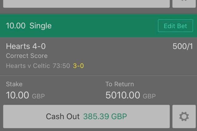 Hibs fan Raymond Mills could have won five grand but cashed out early. Picture: Bet365/Contributed