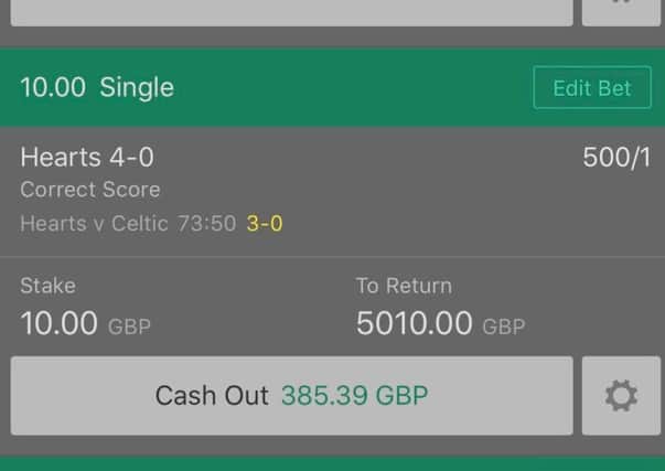 Hibs fan Raymond Mills could have won five grand but cashed out early. Picture: Bet365/Contributed