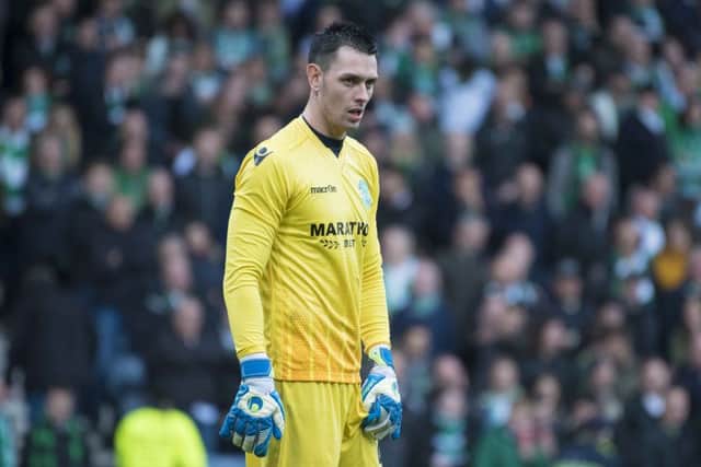 Hibs keeper Ross Laidlaw has been toiling with a shoulder injury. Pic: SNS