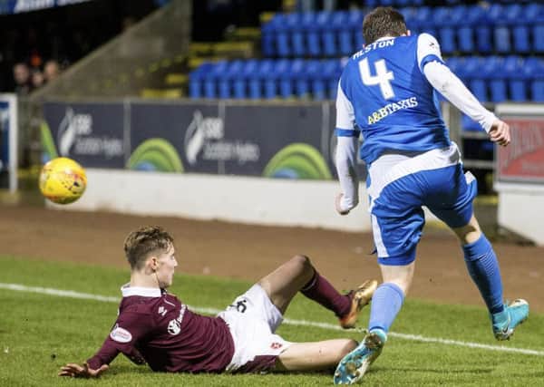 Harry Cochrane received a second yellow for a late challenge on St Johnstone's Blair Alston
