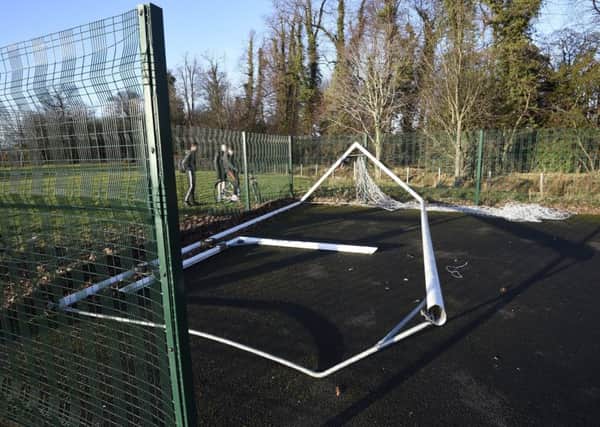 Damaged goalpost on the astro pitches at Pinkie. Picture: Greg Macvean