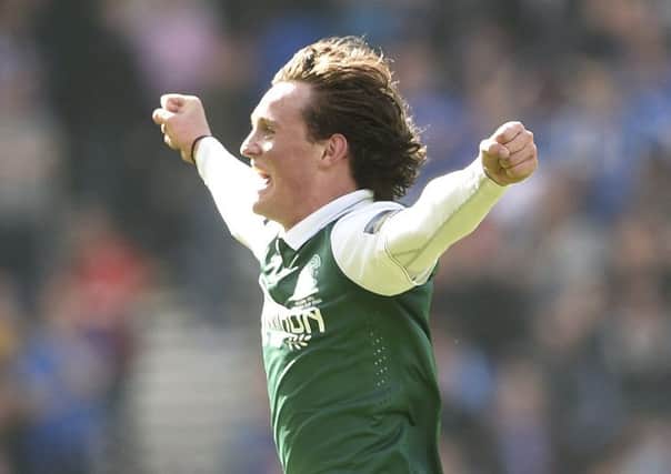 Liam Henderson celebrates winning the Scottish Cup with Hibs. Pic: Greg Macvean