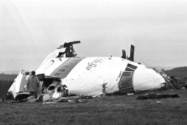 Wreckage of the nose-cone and cockpit near the Borders town of Lockerbie, where Pan Am flight 103, a 747 Jumbo jet, crashed after a bomb exploded on board in December 1988.