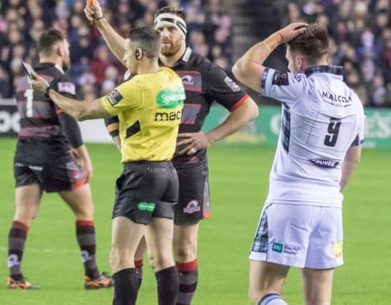Simon Berghan is sent off by referee Frank Murphy for stamping.

 Pic: TSPL