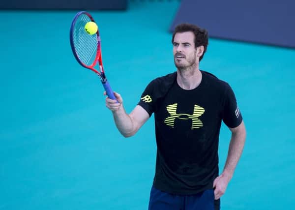Andy Murray takes part in a tennis practise session in Abu Dhabi. Picture: AFP/Getty Images