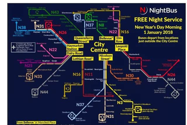 A map of the free night bus routes. Picture: Lothian Buses.