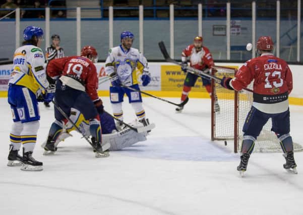 Nikita Kolesnikovs tied the game 2-2 with a rocket of a shot from just inside the blue line. Picture: Ian Coyle