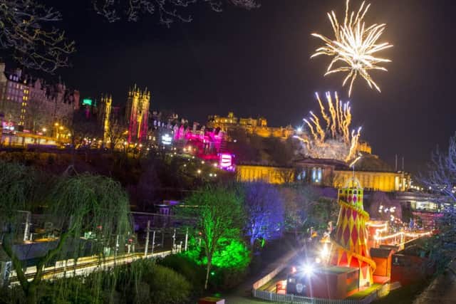 Fireworks over Edinburgh Castle, as the Hogmanay celebration gets underway. Picture: SWNS