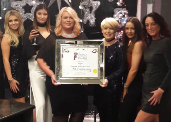 Ark hairdressing in Bonnyrigg won The Scottish Hair and Beauty award for Best customer service
From left-Eve Mcinulty,Sharon Moffat,Michelle Cockburn, Maureen Thompson,Tasha Moffat,Kelly Goulding.