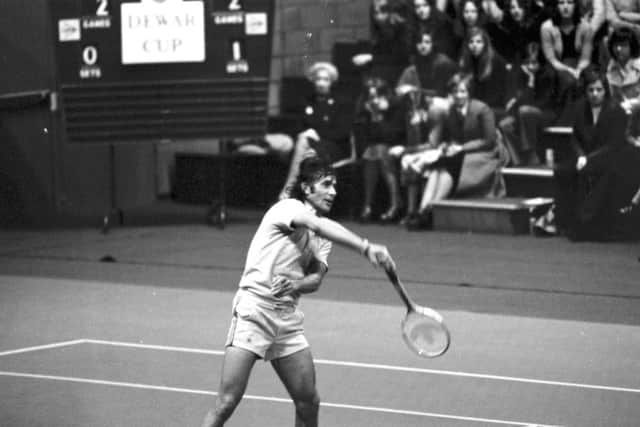 Romanian tennis star Ilie Nastase taking part in the Dewar Cup at Meadowbank stadium in November 1975.