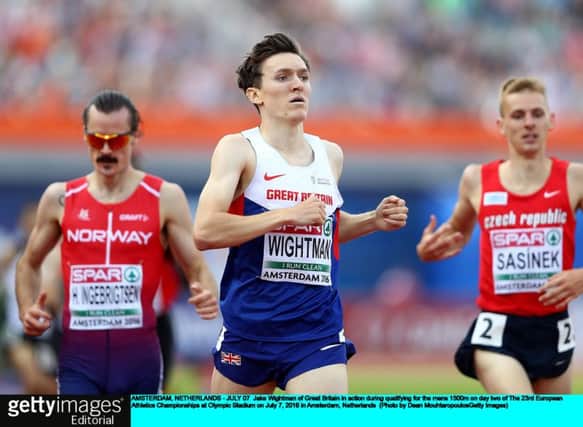 AMSTERDAM, NETHERLANDS - JULY 07:  Jake Wightman of Great Britain in action during qualifying for the mens 1500m on day two of The 23rd European Athletics Championships at Olympic Stadium on July 7, 2016 in Amsterdam, Netherlands.  (Photo by Dean Mouhtaropoulos/Getty Images)