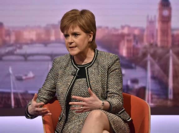 First Minster Nicola Sturgeon appearing The Andrew Marr Show. Picture: PA
