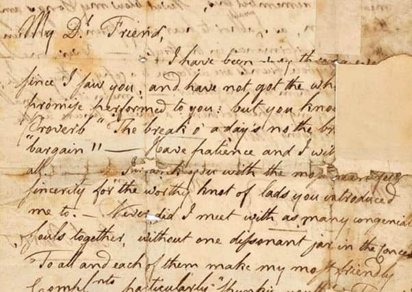 The letter from Burns to his old school friend will go on show in Edinburgh: PIC: National Library of Scotland.