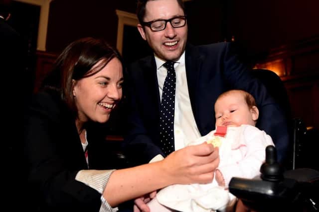 Kezia Dugdale and
Gordon Aitken with his 13-week neice Ailidh Thomson. Picture: Lisa Ferguson
