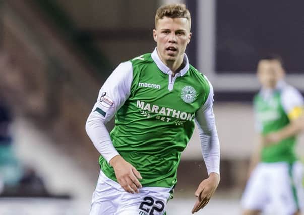 Flo Kamberi netted a debut goal for Hibs midweek - he'll be aiming to get on the scoresheet again at Ibrox. Picture: SNS Group