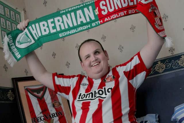 Blind Sunderland and Hibernian fan Carl McGee. Picture: DAVID WOOD