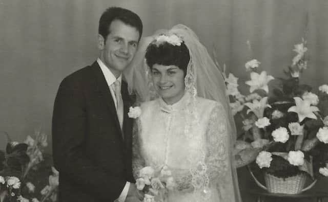 Jean Bernardi and Evelyn Swankie on their wedding day. The couple met at Scotland-France game in 1968 at Murrayfield. Picture: Contributed