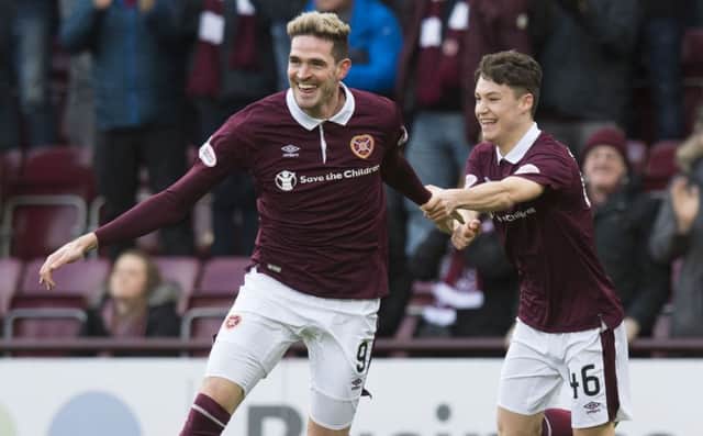 Hearts' Kyle Lafferty celebrates opening the scoring. Picture: Ross Parker/SNS