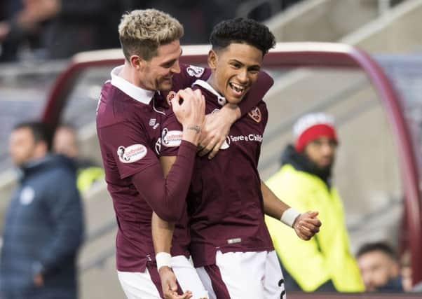 Demetri Mitchell, right, and Kyle Lafferty got the goals for Hearts