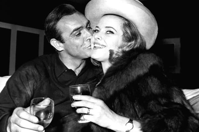 Sean Connery and Honor Blackman during a 1964 press conference at Pinewood Studios for the third Bond film, Goldfinger. Picture: PA Wire