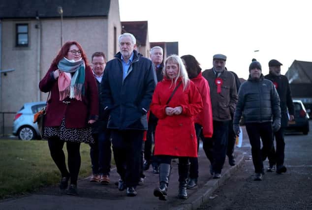 Jeremy Corbyn meets with local party supporters and residents during a walkabout in Penicuik, Midlothian. Picture: Jane Barlow/PA Wire