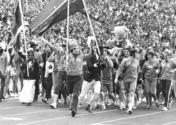 The closing ceremony of the Commonwealth Games at Meadowbank Stadium in 1970