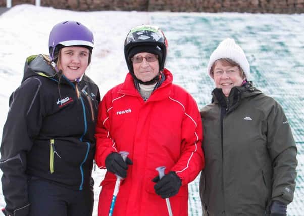Gordon Mills with instructor Lauren Henderson and wife Yvonne. Picture: Toby Williams